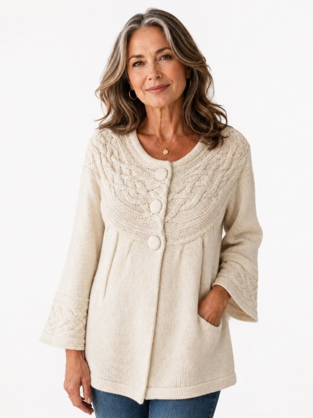 eight eight eight Cream Cable Knit Button-Front Cardigan